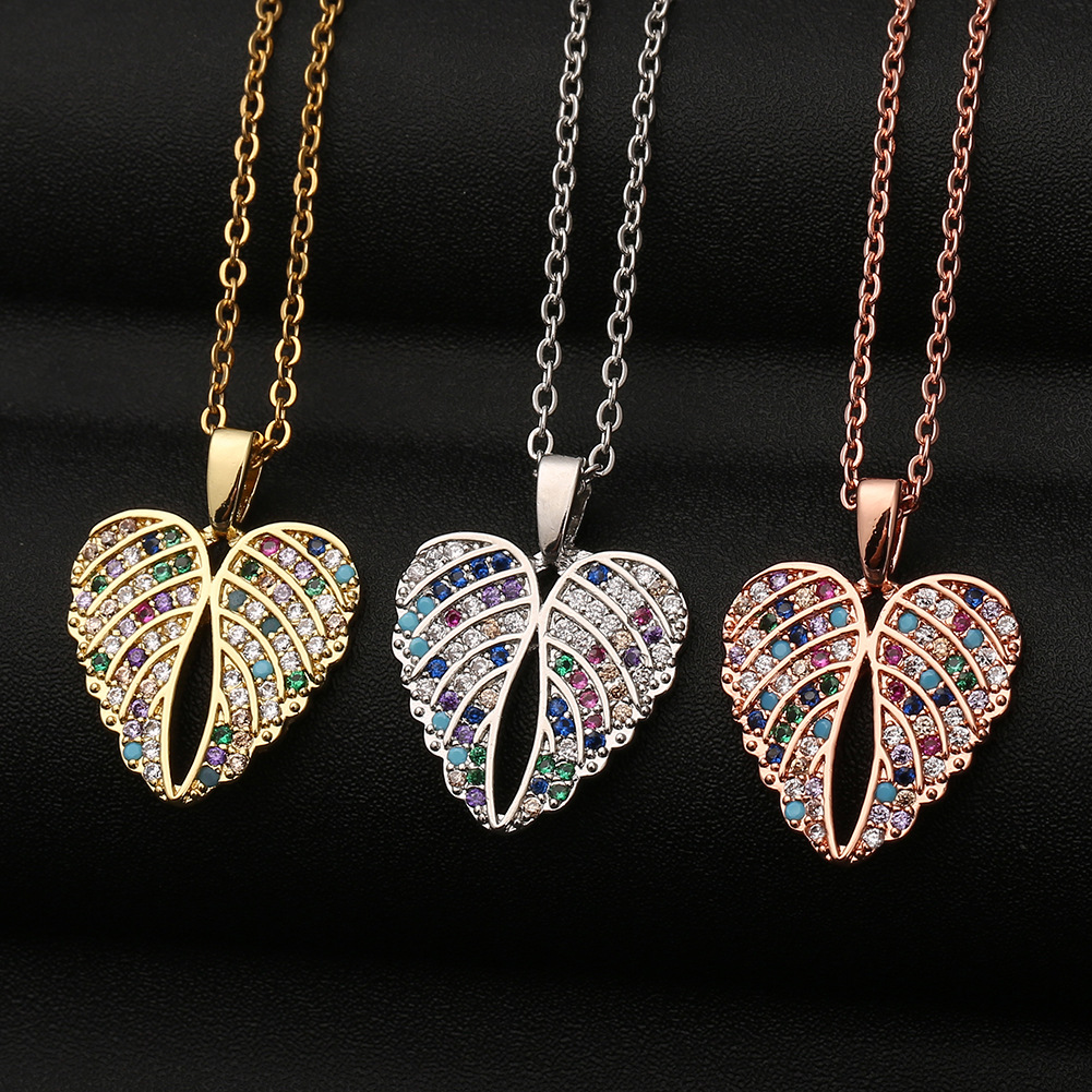 Fashion Wings Heart-shape Copper Inlaid Zircon Necklace Wholesale display picture 2