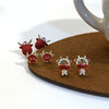 Cute red earrings, small silver needle, simple and elegant design, Chinese style