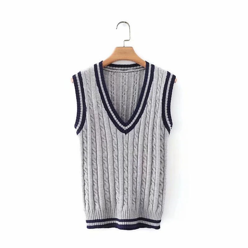 new knitted striped V-neck vest  NSAC17951