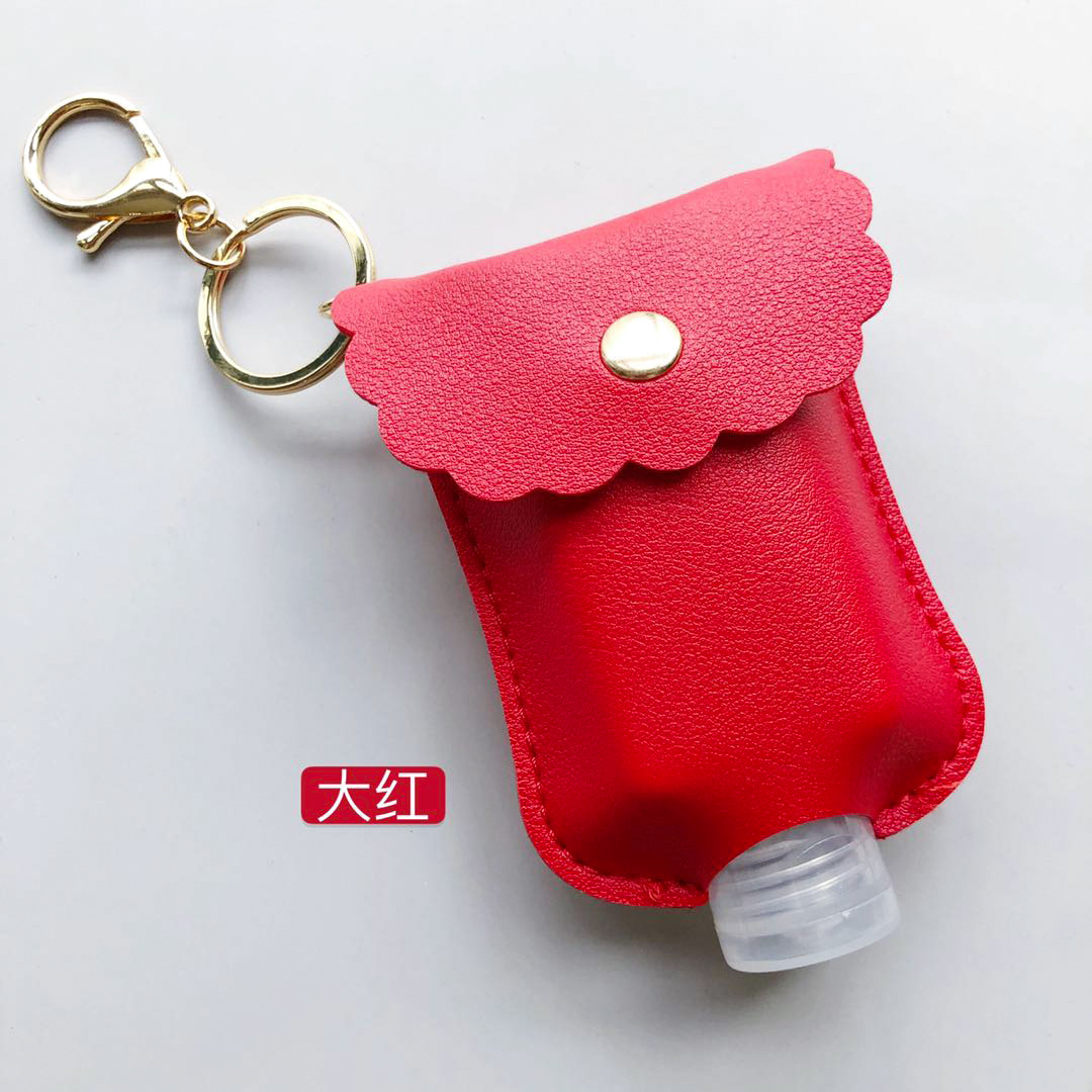 En stock mano desinfectante libre botella de cuero caso estudiante mochila desinfectante llavero colgante de cuero caso 60ml desinfectante de manos botella