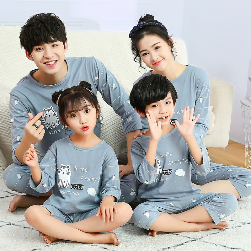 2022 Spring and summer With children Cotton Cartoon Mother and daughter pajamas lovers Three Quarter Sleeve suit A Three Home Furnishings