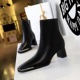 C829-2 European and American style nightclub sexy thin retro thick heel high heel metal decorative square head short winter boots for women