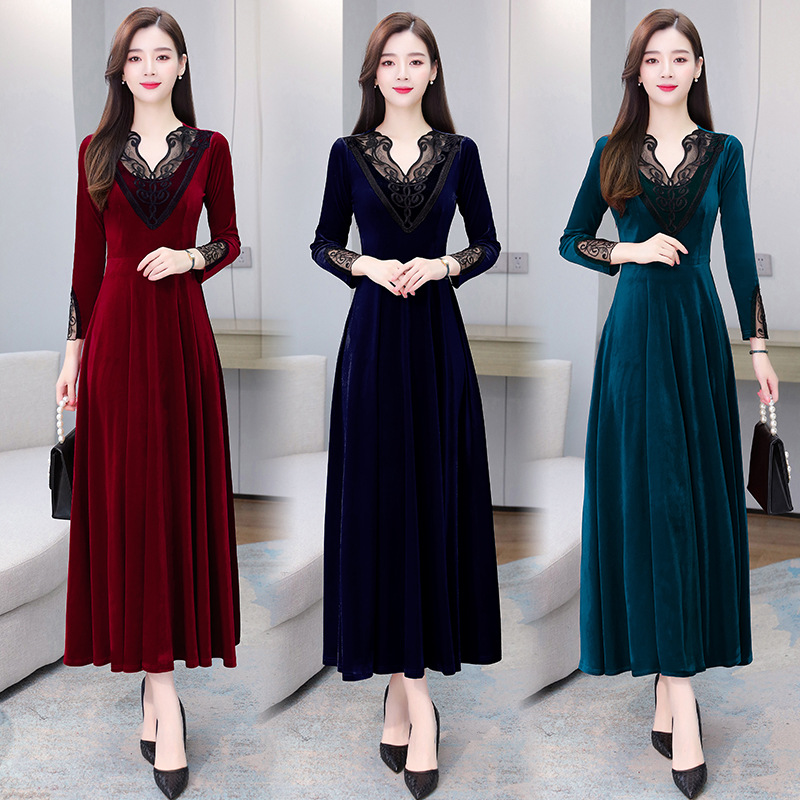 金丝绒法式复古2020年新款女裙子高端名媛气质轻奢秋冬大码连衣裙