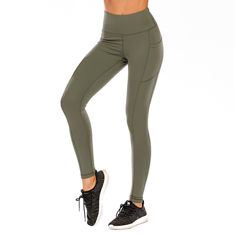 2022 New Blue Naked Feeling Brushed Peach Butt Yoga Pants High Waist Tummy Control Butt Lifting Fitness Pants for Women with Pockets