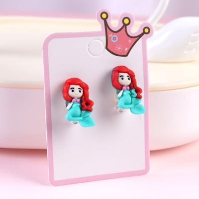 children Earrings Ear clip Pierced ears Amy Mermaid Marine baby Ear clip Cartoon children resin Ear Studs