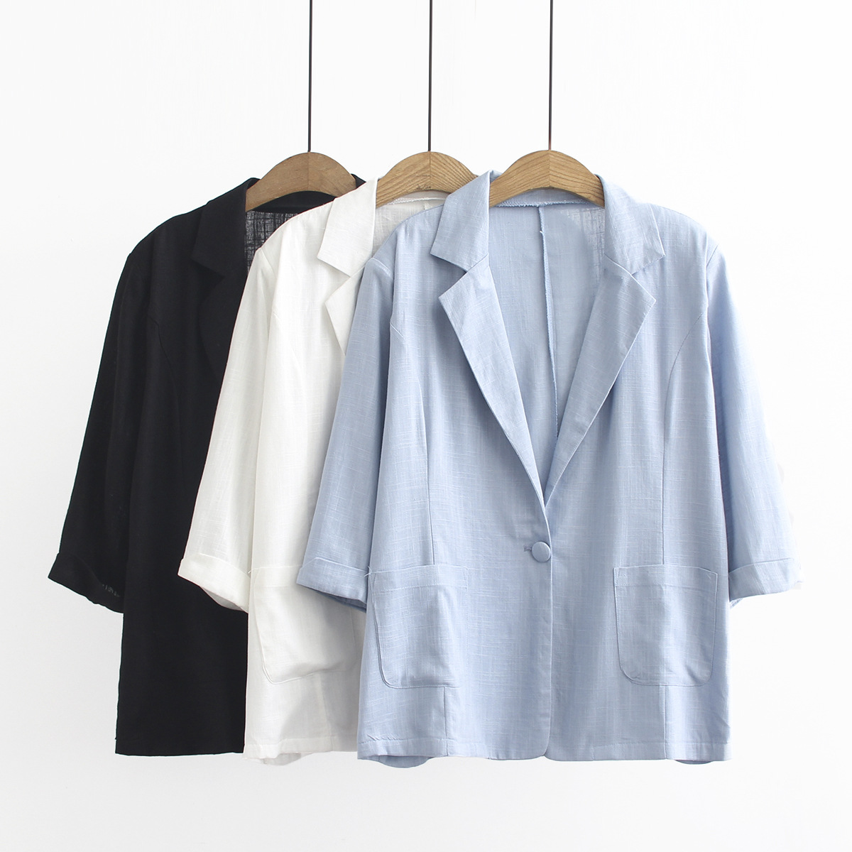 2020春夏季超大碼女裝薄款七分袖棉麻小西服外套胖妹妹開衫P6093