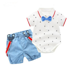 New summer gentleman's clothing for baby boys Cross-border printed romper suit Bow tie short-sleeved overalls romper suit