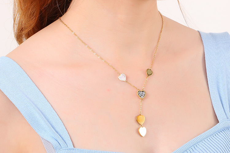 Korean temperament love titanium steel diamond necklace shell wild earrings set wholesale