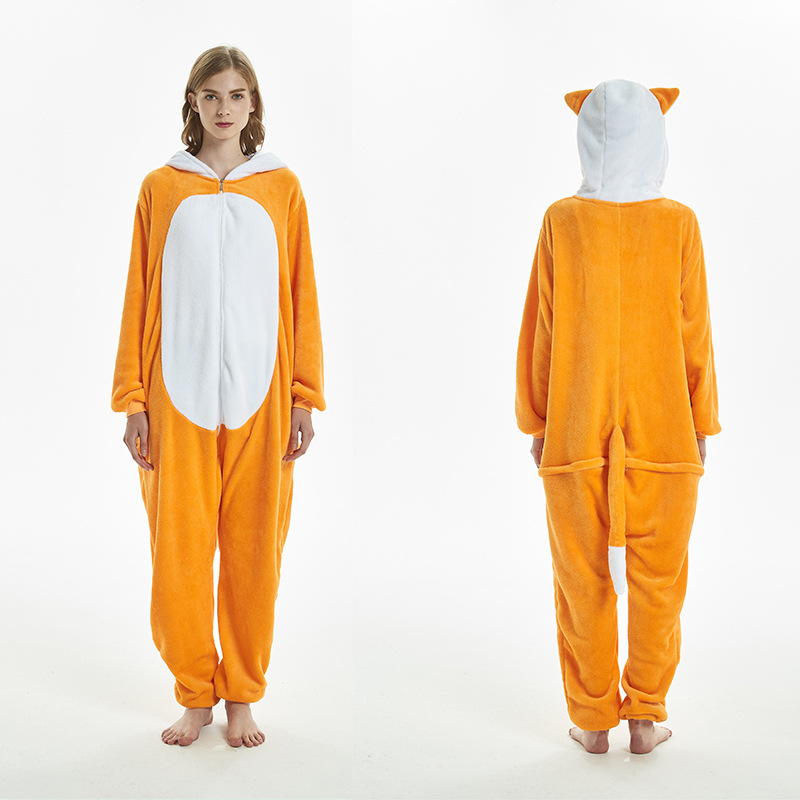 Pijamas de una pieza de coral grueso con diseño de animales de dibujos animados, franela cálida informal de manga larga, venta al por mayor del fabricante, gruesos y cálidos.