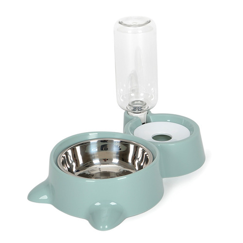 Pet supplies pet waterer dog automatic feeder automatic refill double bowl with stainless steel dog bowl wholesale