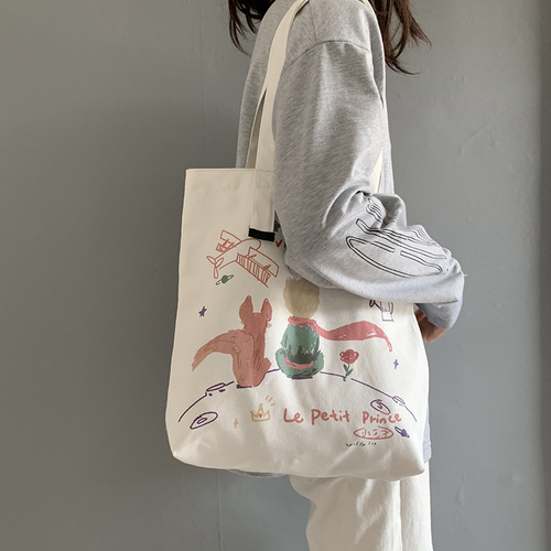 2020 New Canvas Bag Women's Shoulder Japanese and Korean Cute Cartoon Student Ins Large Capacity Canvas Bag ulzzang