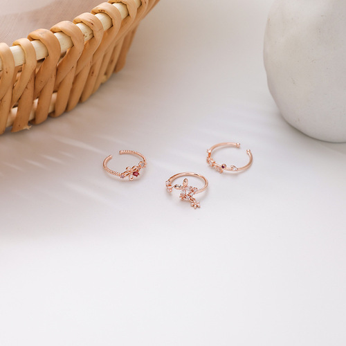 Korean version of the new micro-paved zircon small flower ring forest style sweet and elegant temperament open ring popular jewelry