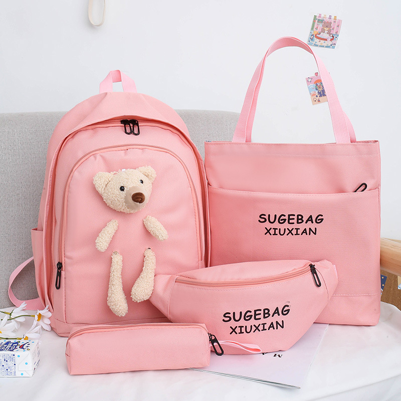 Large-capacity Harajuku Style Schoolbag Ulzzang Small Fresh Backpack Four-piece Set For Junior, High School And College Students