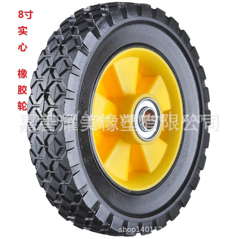厂家供应8寸脚轮200X45mm 小型割草机塑料轮子 实心橡胶出口脚轮