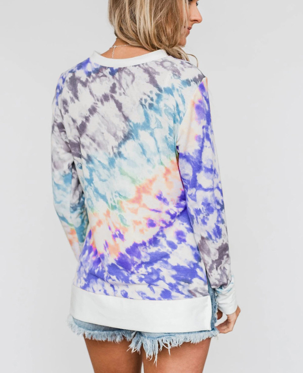 Tie Dye Printied Round Neck Long-Sleeved T-Shirt NSYHY106872