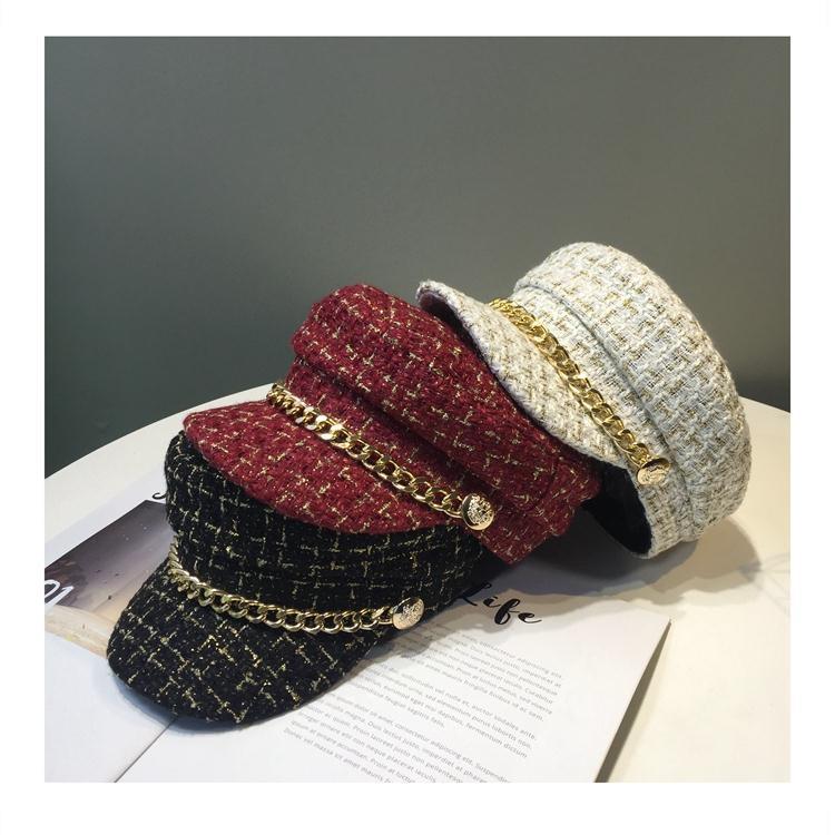 Women's Fashion Lattice Chain Curved Eaves Beret Hat display picture 1