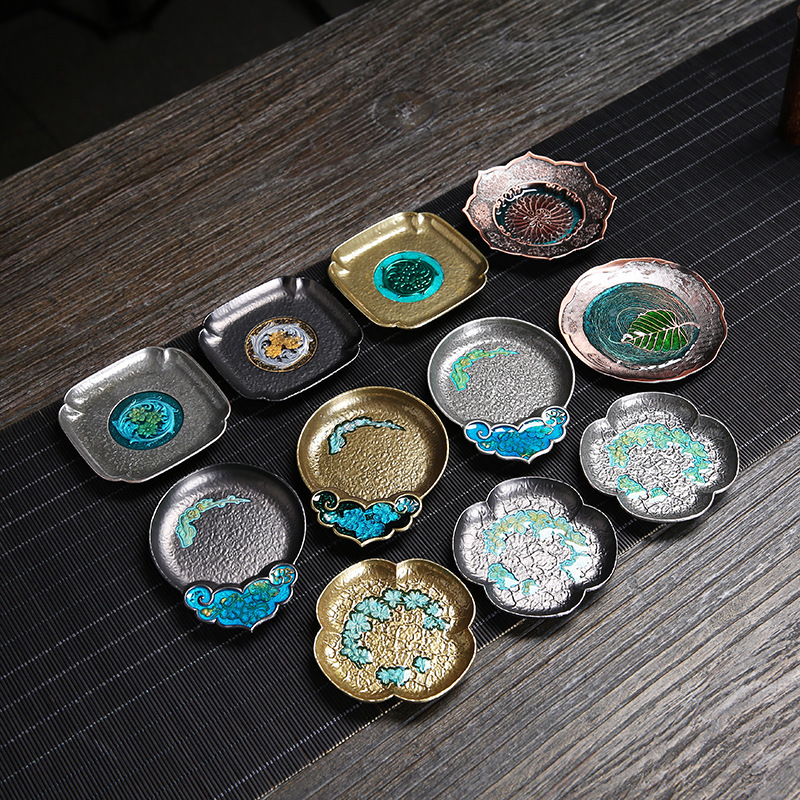 Hecho a mano cobre puro latón Coaster japonés pequeño tamaño aislado Begonia Coaster bandeja de té ceremonia del té accesorios té antiguo