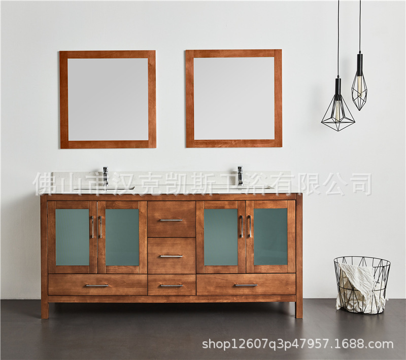 Wholesale American floor tobacco color solid wood bathroom cabinet toilet basin cabinet combination floor oak wash table