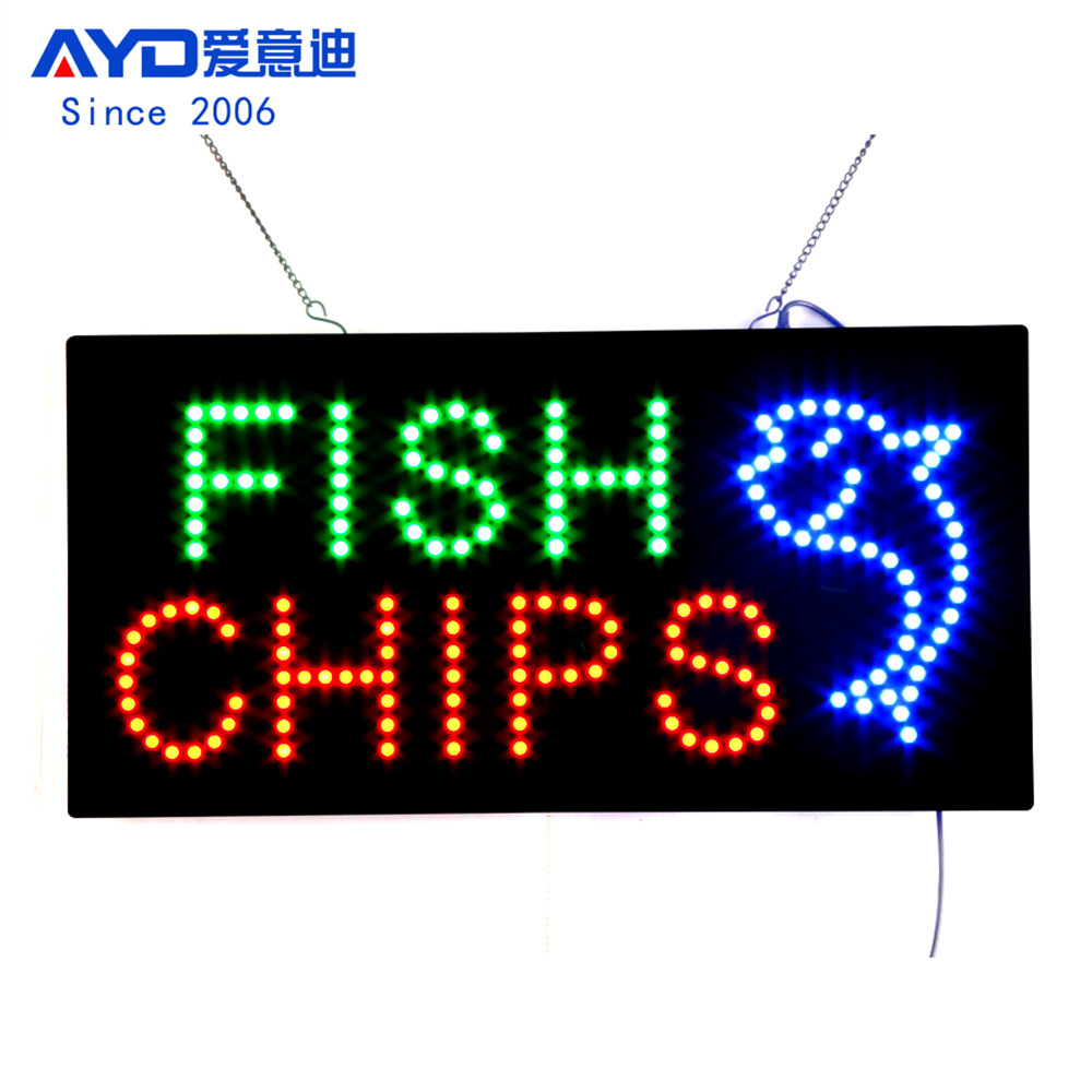 跨境LED广告牌 炸鱼薯条招牌 LED FISH CHIPS OPEN SIGN 48x24cm