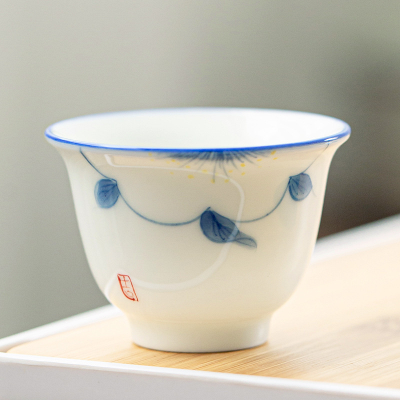 Taza de té pintada a mano cerámica hogar Kung Fu juego de té taza de té porcelana blanca hecha a mano taza de té japonesa taza pequeña taza de té Dehua
