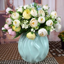 油画欧洲茶包 6色 欧式高档仿真花套装 假花 绢花 仿真植物 婚庆