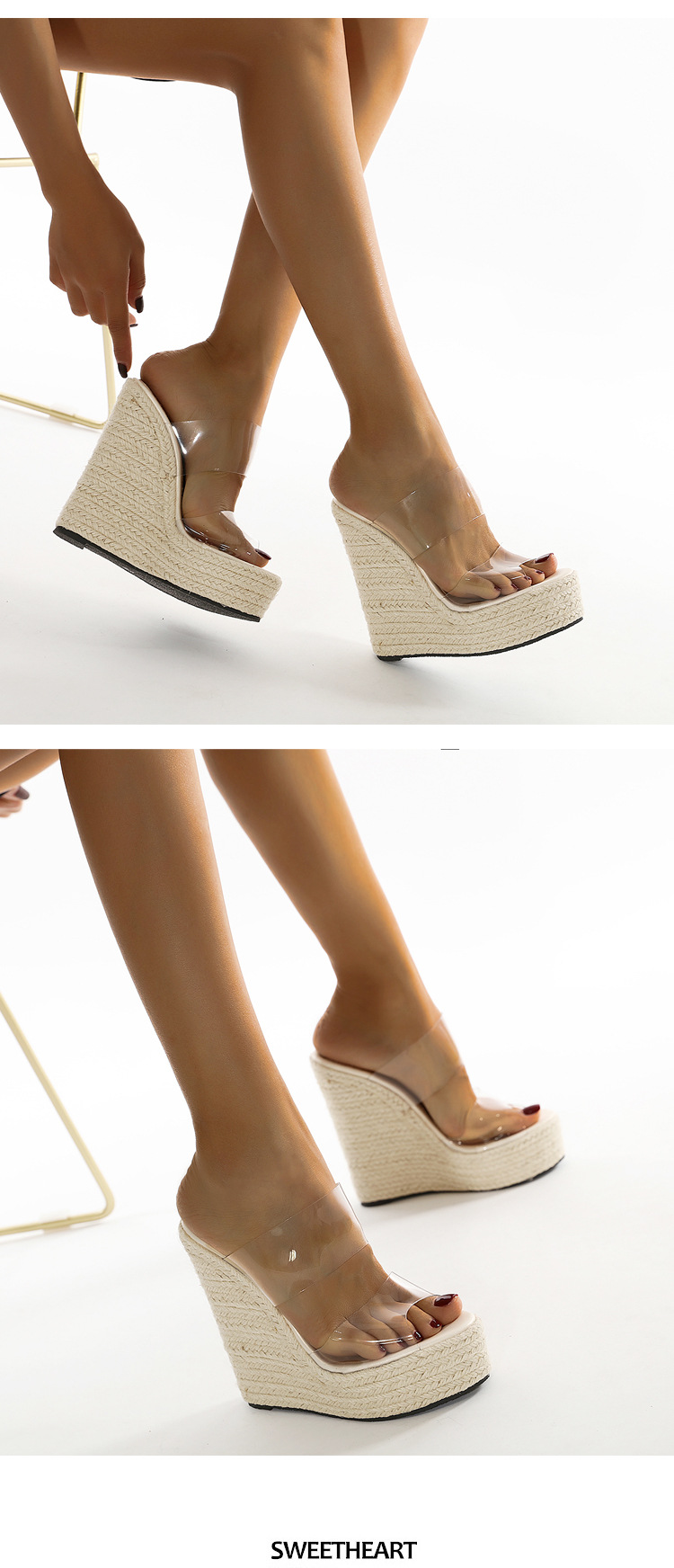 New High-heeled Slope With Transparent Hemp Rope Sandals Wholesale Nihaojewelry display picture 13