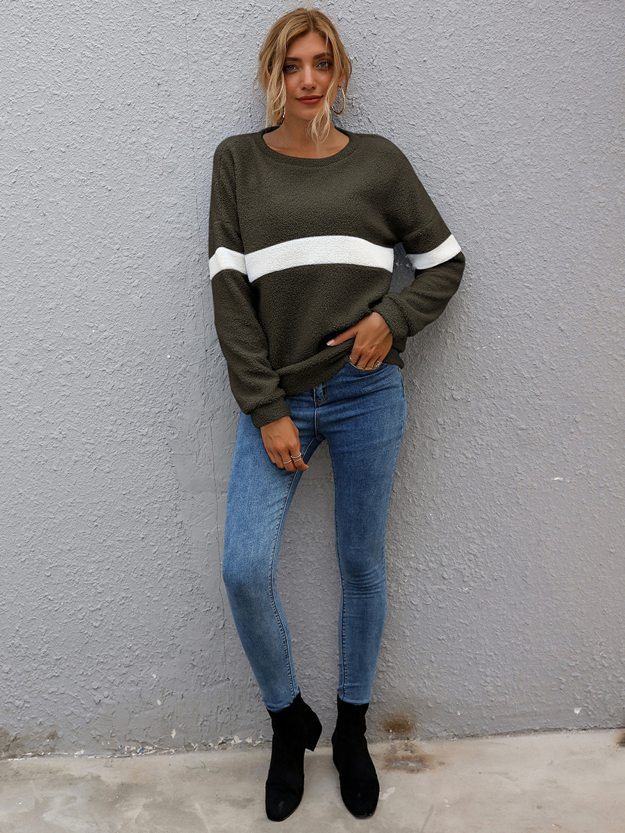 women's hot sale autumn and winter long-sleeved shirt striped stitching warm sweater NSAL2882