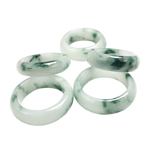 Myanmar A-grade jade ring, jade ring, Hetian jade white jade jasper white background floating flower ring, men's and women's ring live broadcast