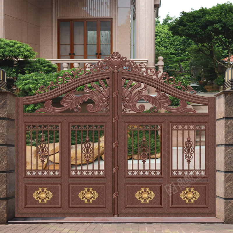 Wholesale luxury courtyard aluminum door remote control electric iron door rural villa door swing door