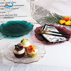 海晶玉北歐冰露系列餐盤水晶玻璃點心水果盤創意金邊加厚餐盤套裝