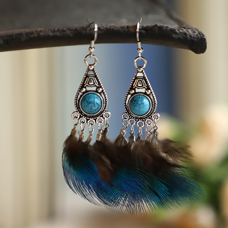 retro winged bird feather peacock tassel earrings fashion jewelrypicture1