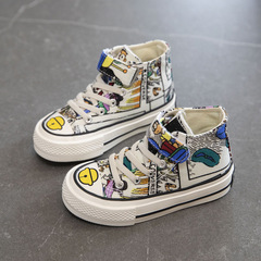Children's High-Top Canvas Shoes 2023 Spring New Girls' Shoes Boys' Sneakers Magic Tape Canvas Shoes Doodle Shoes