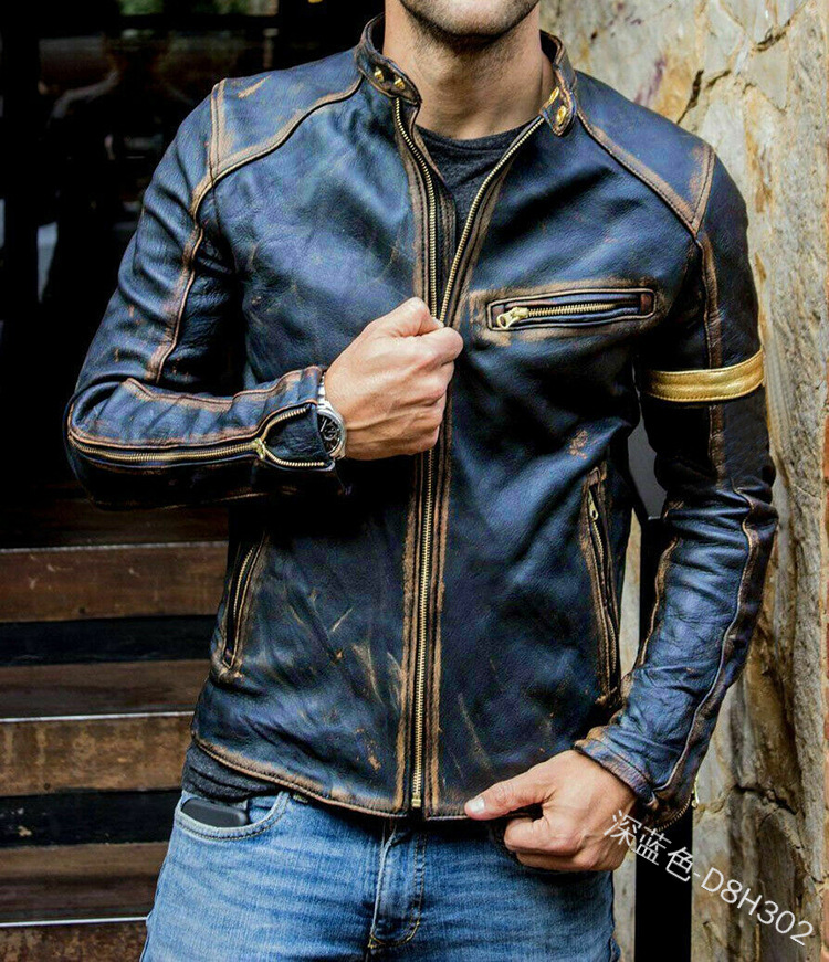 Foreign Trade Amazon Europe And The United States Men's Men's Leather Jacket Male Youth Stand Collar Punk Men Motorcycle Leather Jacket