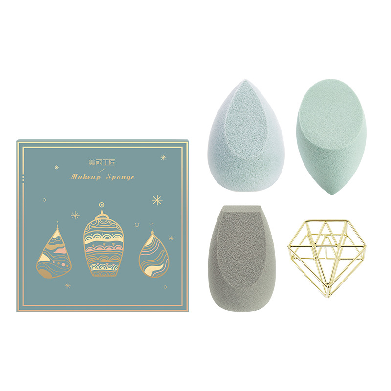 美丽工匠 新款美妆蛋套装 3个装套盒 水滴植绒粉扑带收纳架子|ms