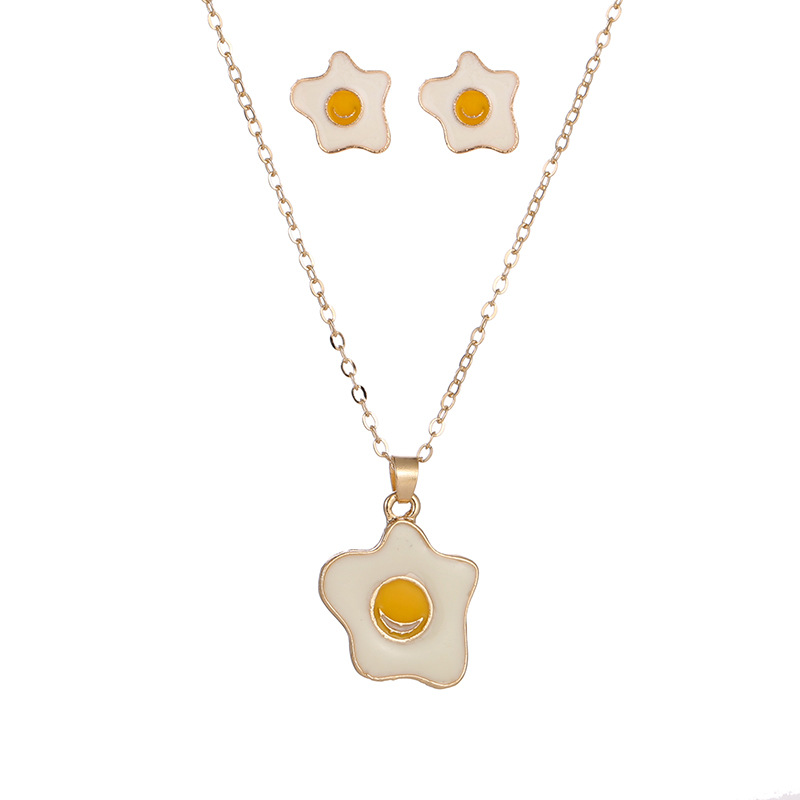 Korean New Cute Poached Egg Earrings Simple Poached Egg Necklace Set Nihaojewelry Wholesale display picture 6