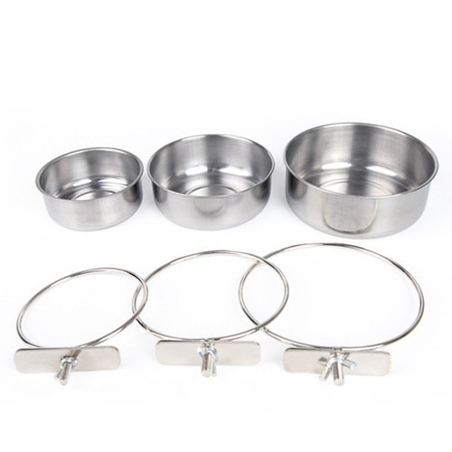 Stainless steel parrot food bowl, bird hanging cage fixed anti-tipping stainless steel bowl, parrot supplies pet feeding bowl