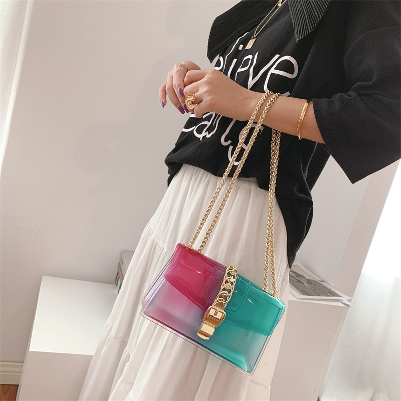 Summer 2025 new gradient jelly bag, fashionable color-blocking chain bag, crossbody single-shoulder bag, ladies' small bag undefined