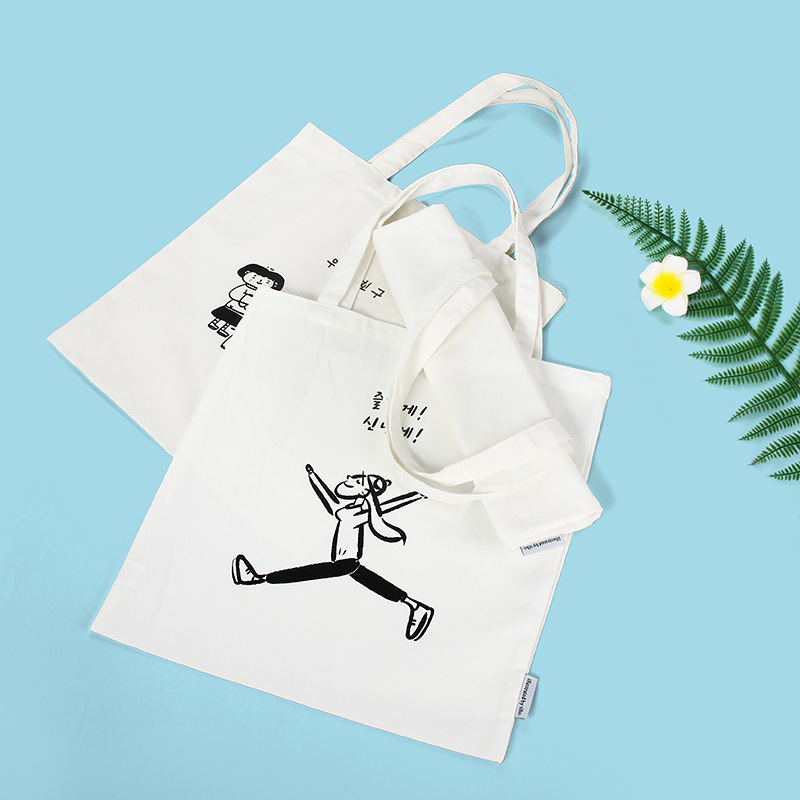韩国帆布包女单肩斜挎包购物袋学生日系文艺简约大容量手绘收纳袋