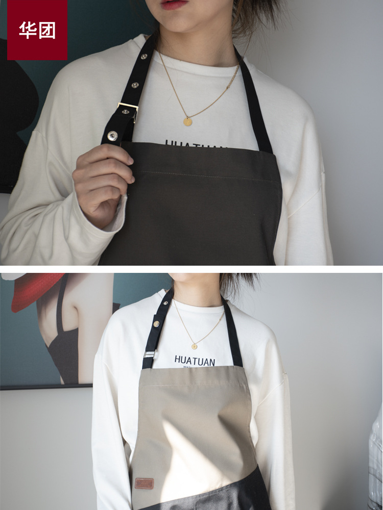 Delantal de la cocina del hogar camarero lona Ropa Trabajo moda hombres impermeable corte cintura Impresión logotipo personalizado