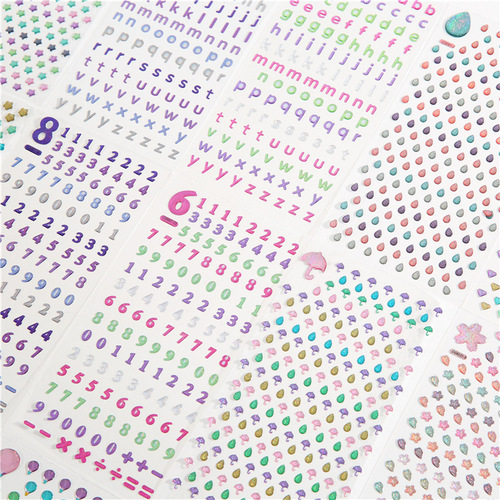 Children's diamond shiny stickers alphanumeric glitter stickers handbook photo album decorative stickers cross-border