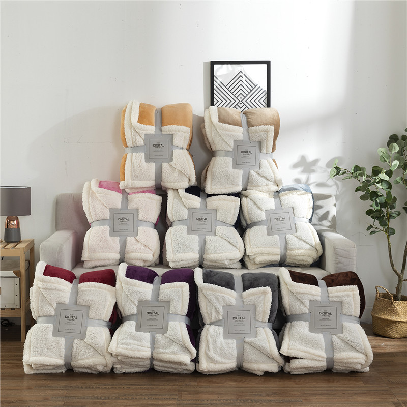 Blanket,Lambswool Blanket,Double Layer Lambswool Blanket,Thickened Solid Color Warm Blanket,Blanket