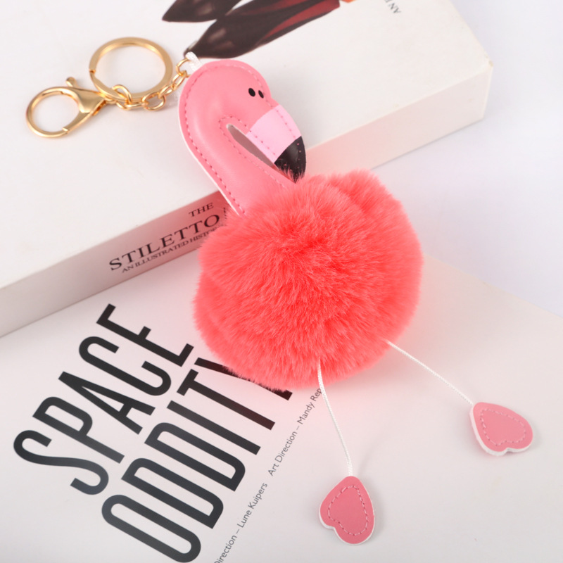 Cartoon Style Flamingo Pu Leather Alloy Plush Plating Bag Pendant Keychain display picture 1