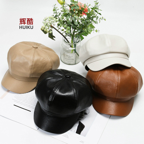 Beanie autumn winter British leather octagonal hat duckbill hat Korean trendy versatile artist hat Korean version Bumblebee felt hat