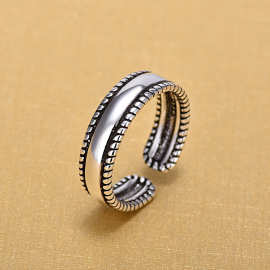 欧美时尚外贸戒指跨境电商爆款配饰泰银复古染黑开口戒指一件代发