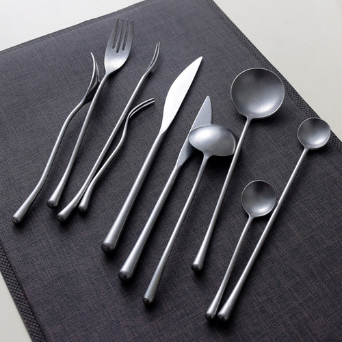Retro old 304 stainless steel western tableware set Japanese main meal knife, fork and spoon restaurant household fruit fork tea spoon