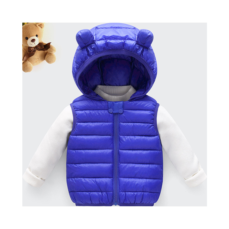 Invierno de los nuevos niños abajo de algodón-acolchado chaleco infantil de algodón-acolchado chaqueta de dibujos animados con capucha Chaleco Corto cálido de los niños de algodón-acolchado chaqueta