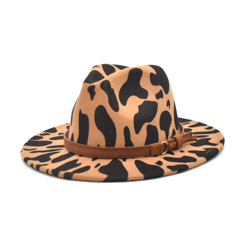 Woolen Material Cow Pattern Pattern Unisex Fashion Cow Pattern Flat Eaves Fedora Hat