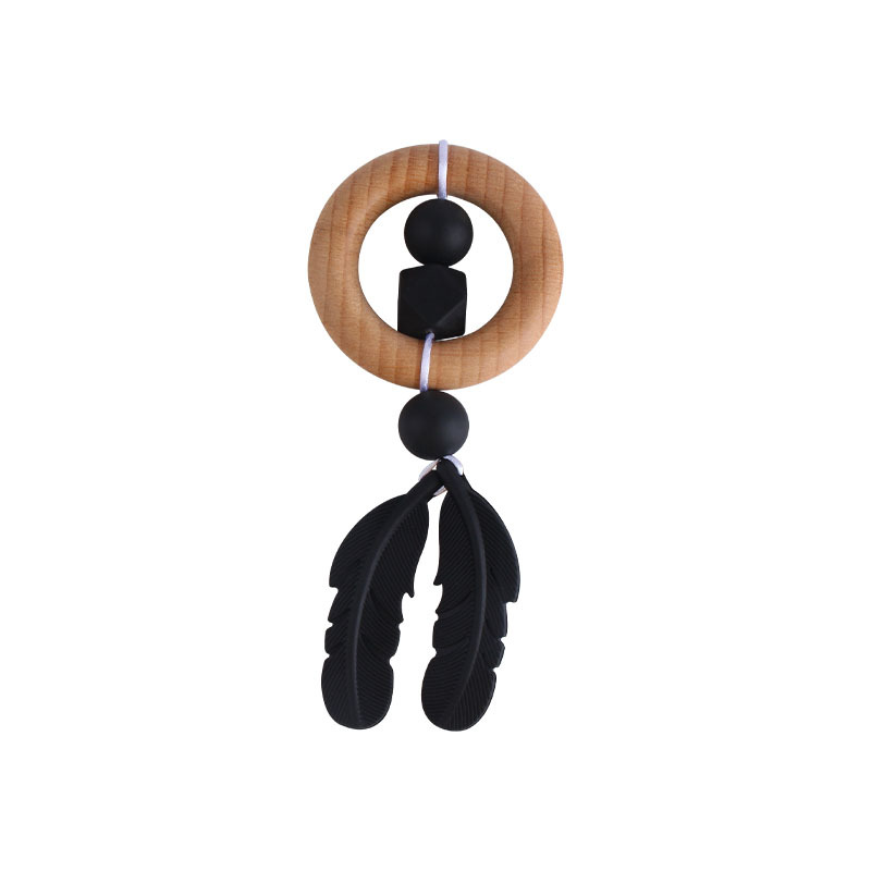 Nueva historieta DIY Beech anillo de mano molar de juguete mordedor infantil pluma de silicona perlas dientes de molienda palo