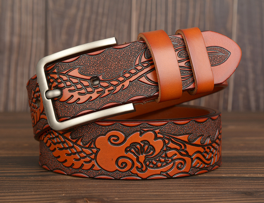 Cintura da uomo in pelle di vacchetta intagliata personalizzata con fibbia ad ago di nuova moda_voghion.com