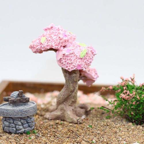 Colorful Flower Tree Micro Landscape Succulents Sand Table Artificial Cherry Blossom Tree Resin Craft Ornament